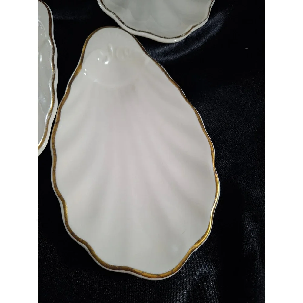 Vintage Lamberton Sterling Ivory Shell Shaped Dishes Gold Rim Set of 5 USA